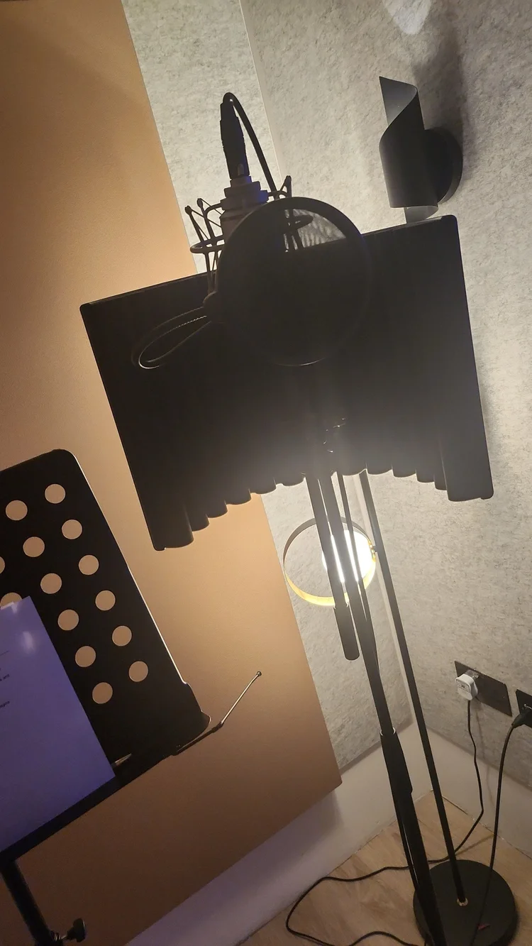 Professional voice over services – microphone and script ready for recording